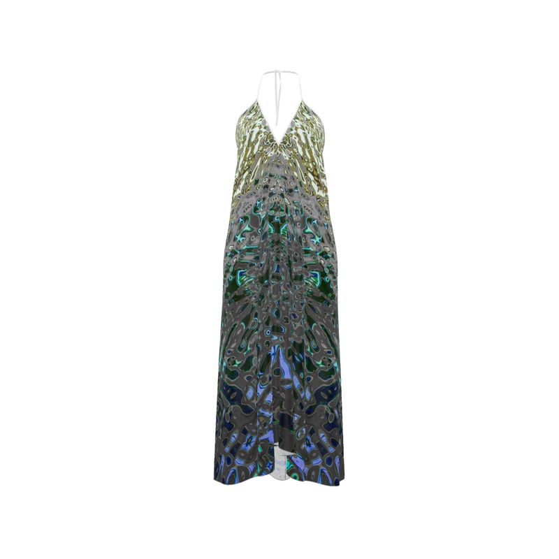 Women's Silk Halterneck Backless Dress, Liquid Jewel
