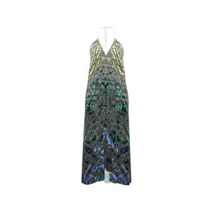 Women's Silk Halterneck Backless Dress, Liquid Jewel