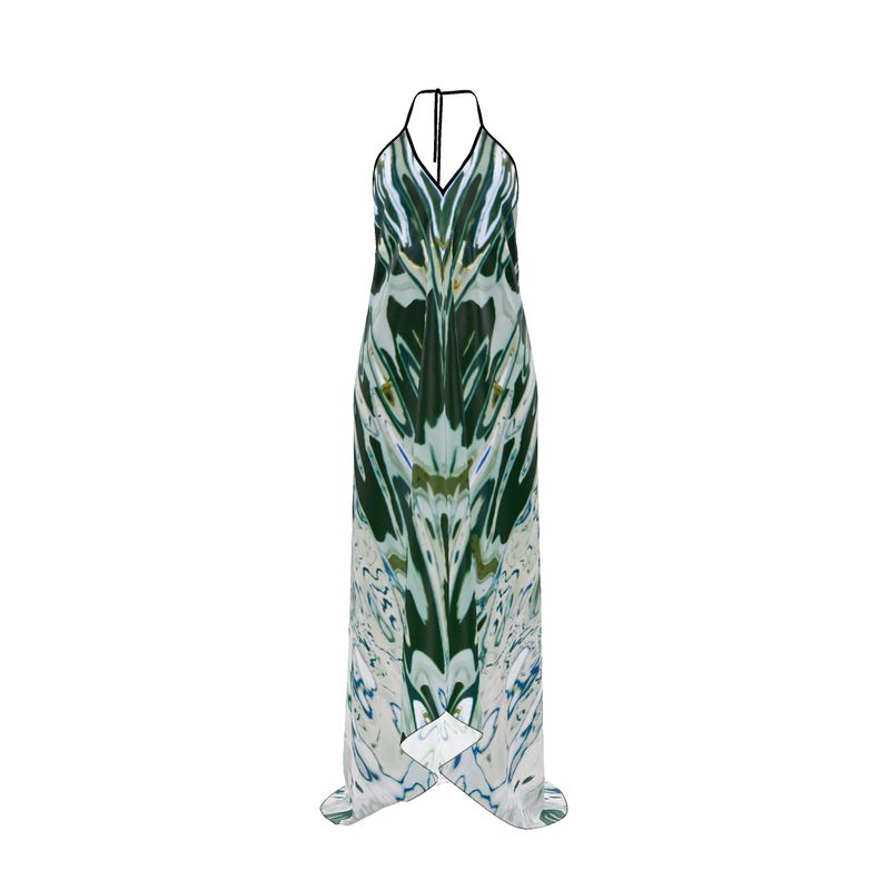 Halterneck Backless Silk Satin Dress with
