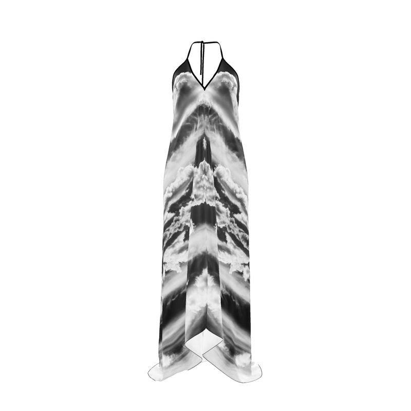 Silk Halterneck Backless Dress, Infrared Versailles Clouds