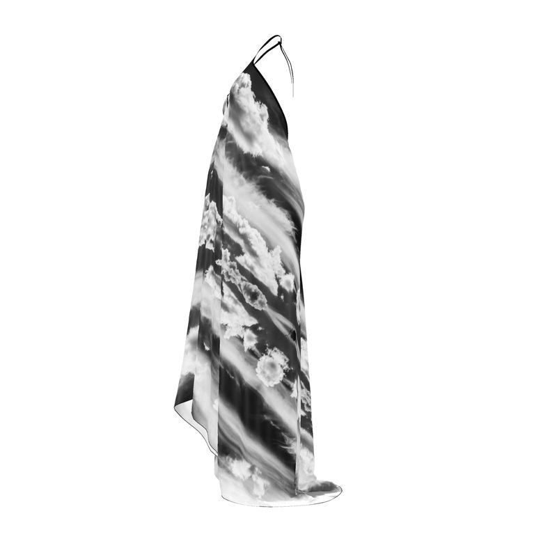 Silk Halterneck Backless Dress, Infrared Versailles Clouds