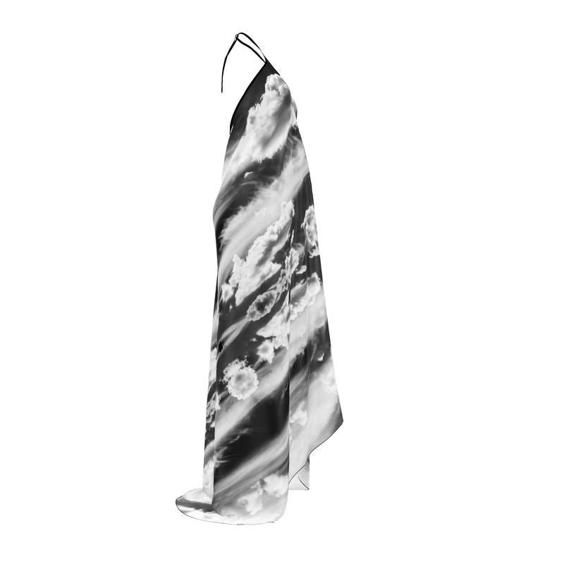 Silk Halterneck Backless Dress, Infrared Versailles Clouds