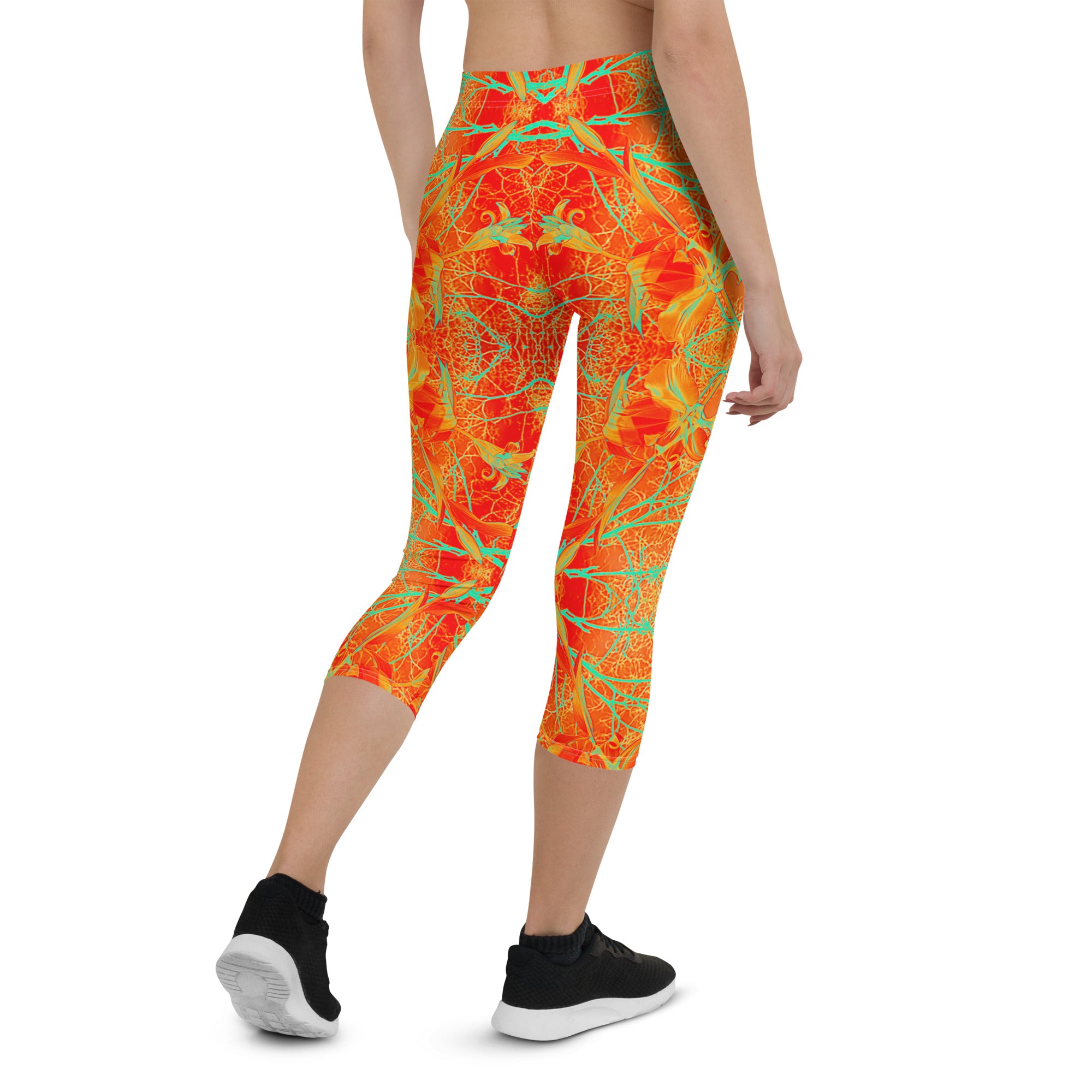 Women's Capri Leggings, Electric Lily