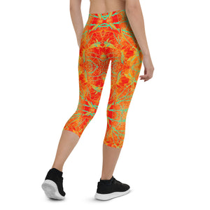 Women's Capri Leggings, Electric Lily