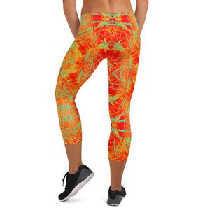 Women's Capri Leggings, Electric Lily