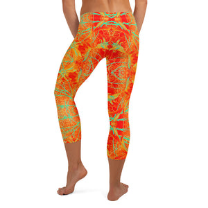 Women's Capri Leggings, Electric Lily