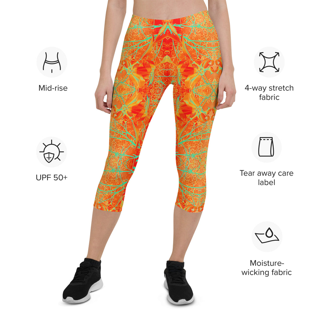 Women's Capri Leggings, Electric Lily