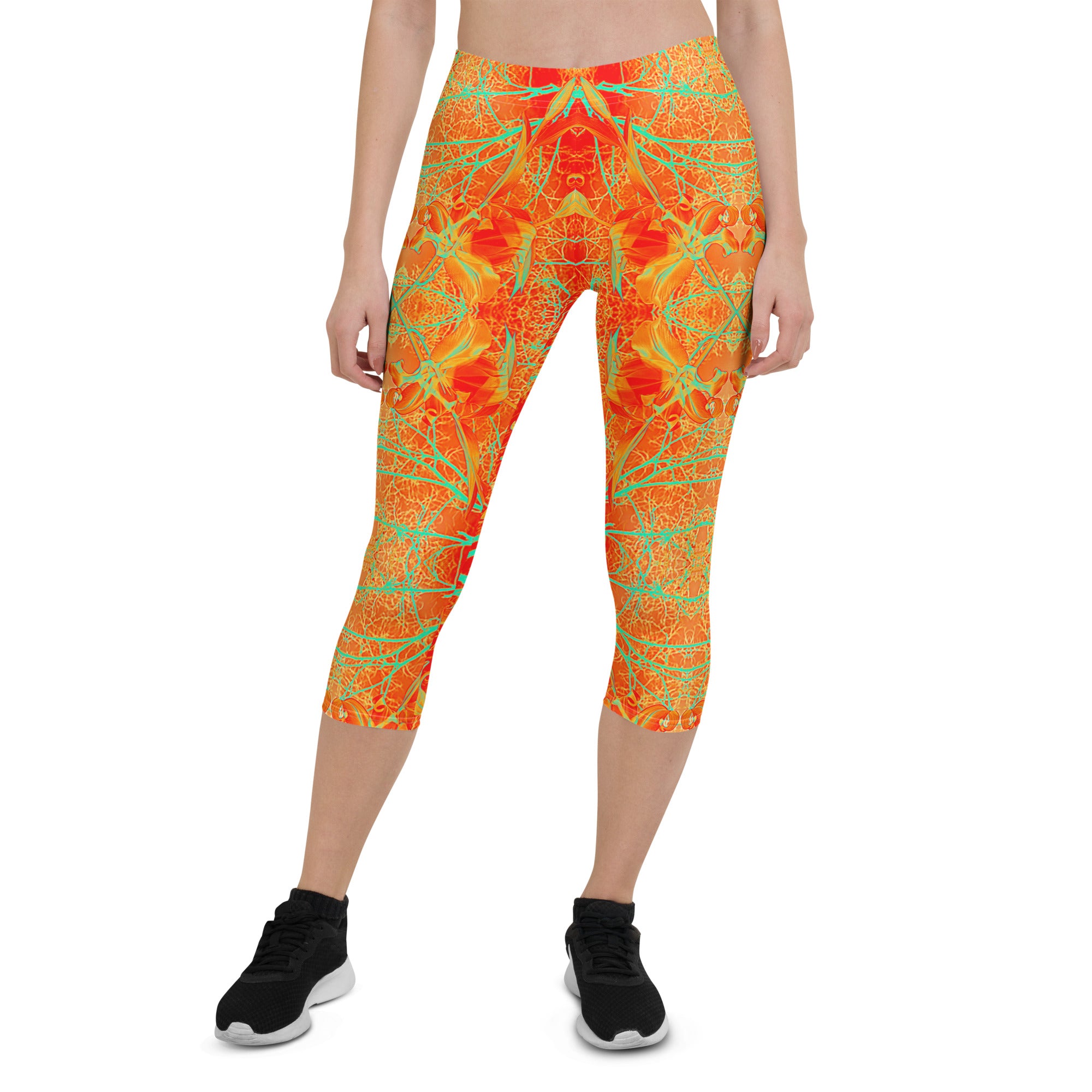 Women's Capri Leggings, Electric Lily