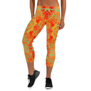 Women's Capri Leggings, Electric Lily