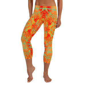 Women's Capri Leggings, Electric Lily