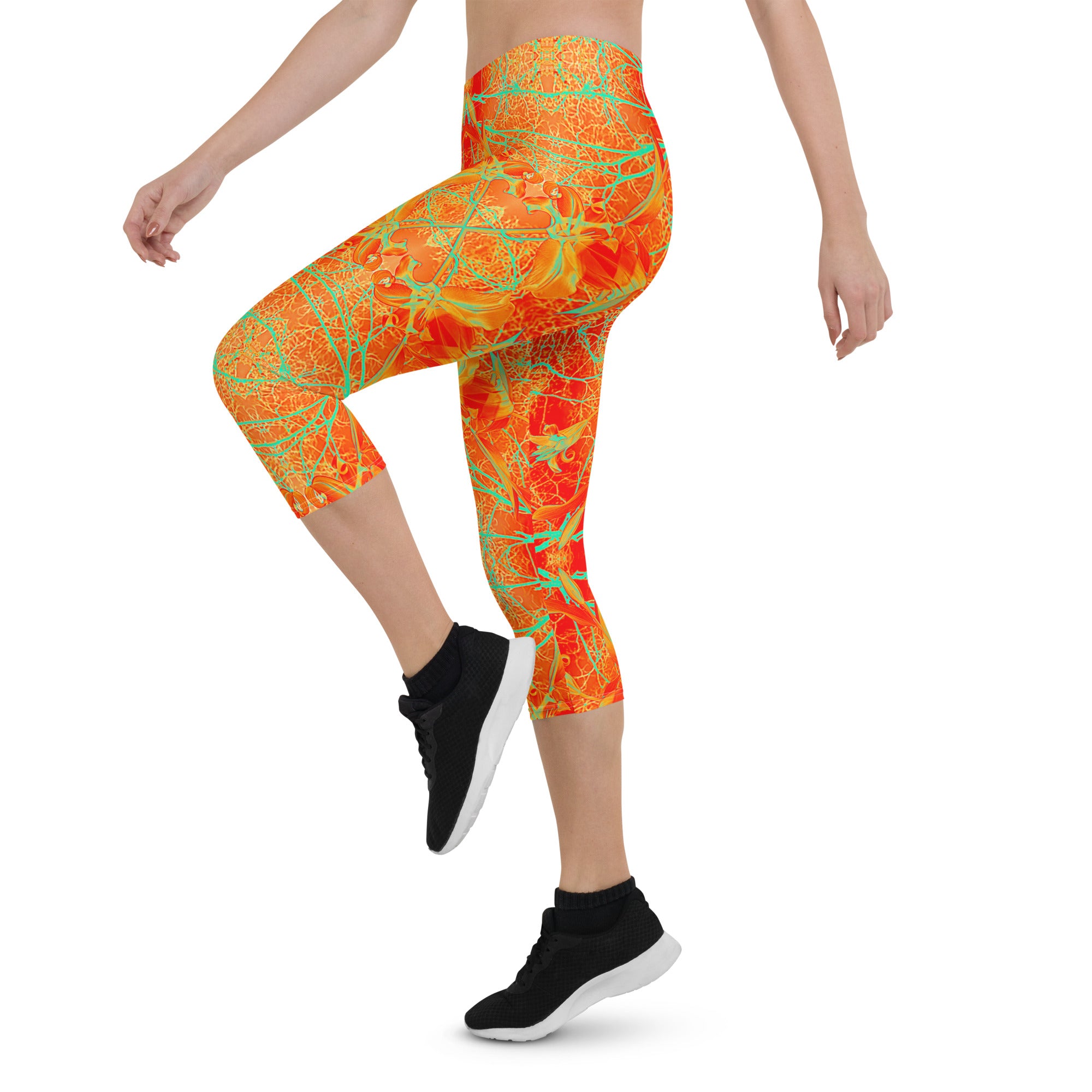 Women's Capri Leggings, Electric Lily