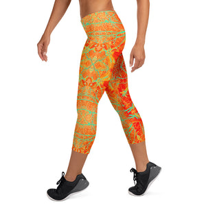 Women's Capri Leggings, Electric Lily