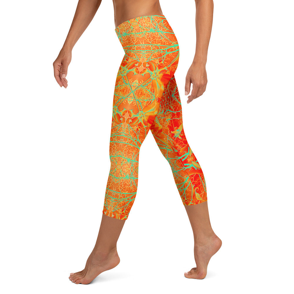 Women's Capri Leggings, Electric Lily