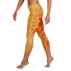 Women's Capri Leggings, Electric Lily