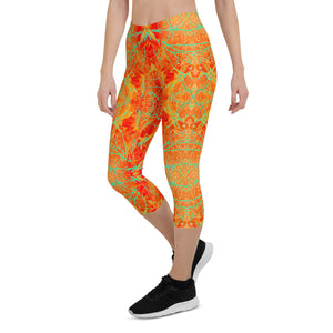 Women's Capri Leggings, Electric Lily