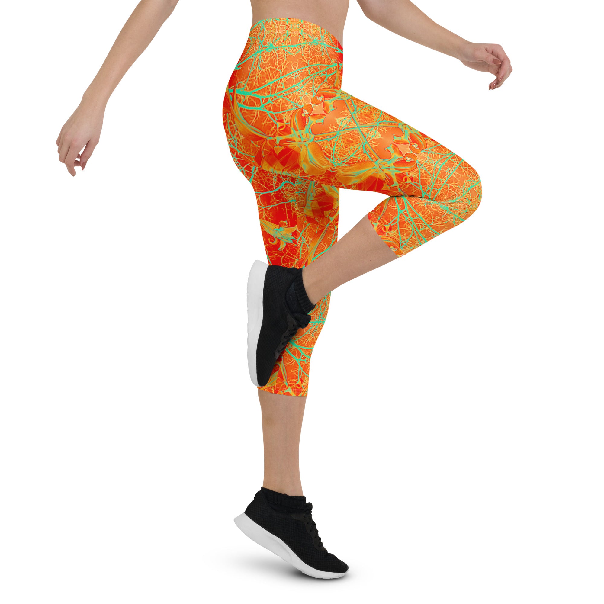 Women's Capri Leggings, Electric Lily