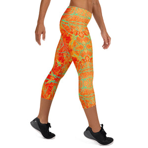 Women's Capri Leggings, Electric Lily