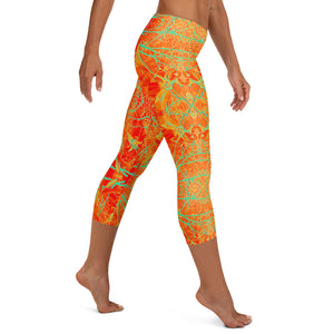 Women's Capri Leggings, Electric Lily