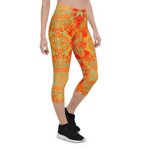 Women's Capri Leggings, Electric Lily