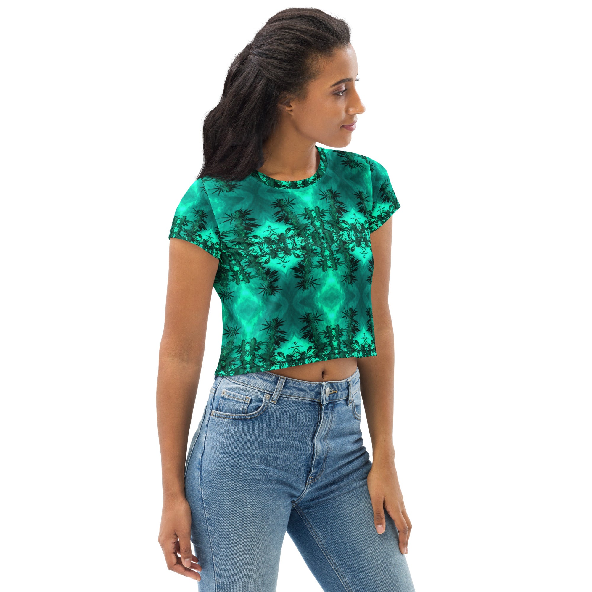 Women's Easy-Fit Crop Top, Cannabis Collection 2, Green