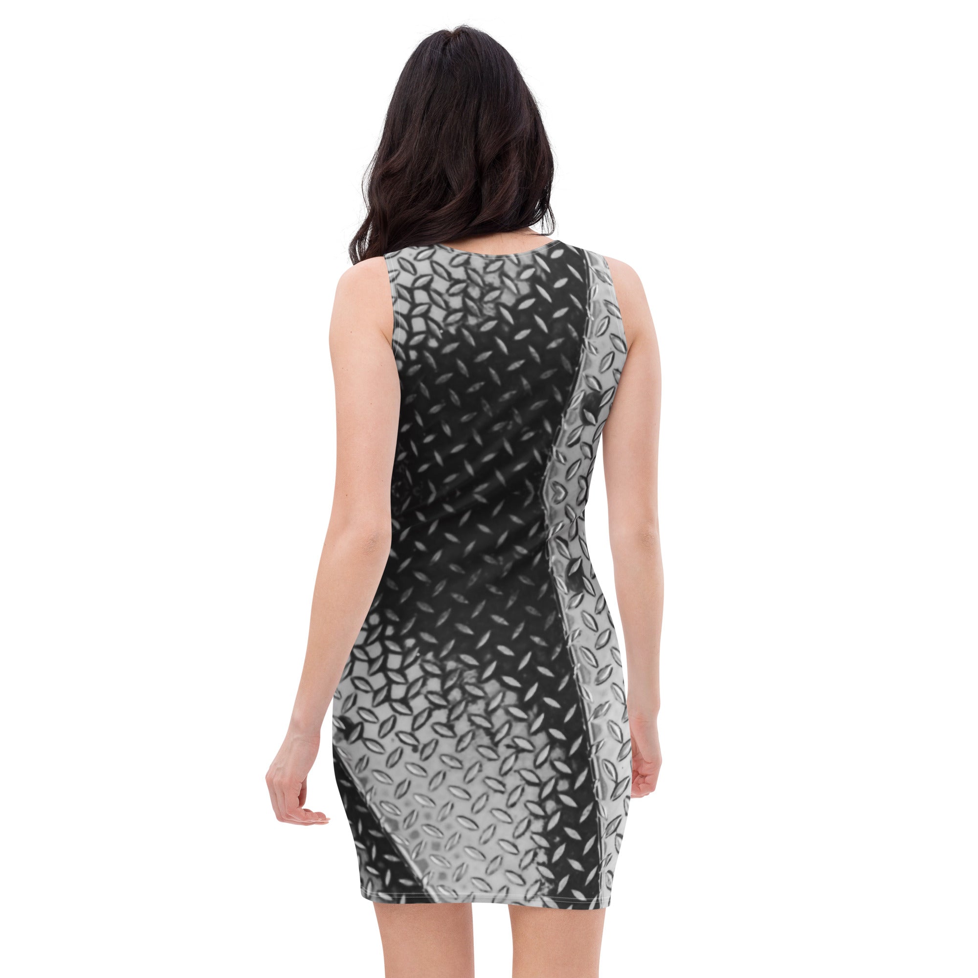 Women's Four-Way Stretch Fitted Dress, Eiffel Tower Diamond Plate