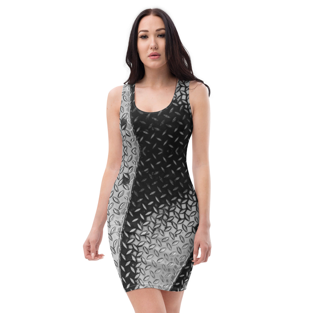 Women's Four-Way Stretch Fitted Dress, Eiffel Tower Diamond Plate