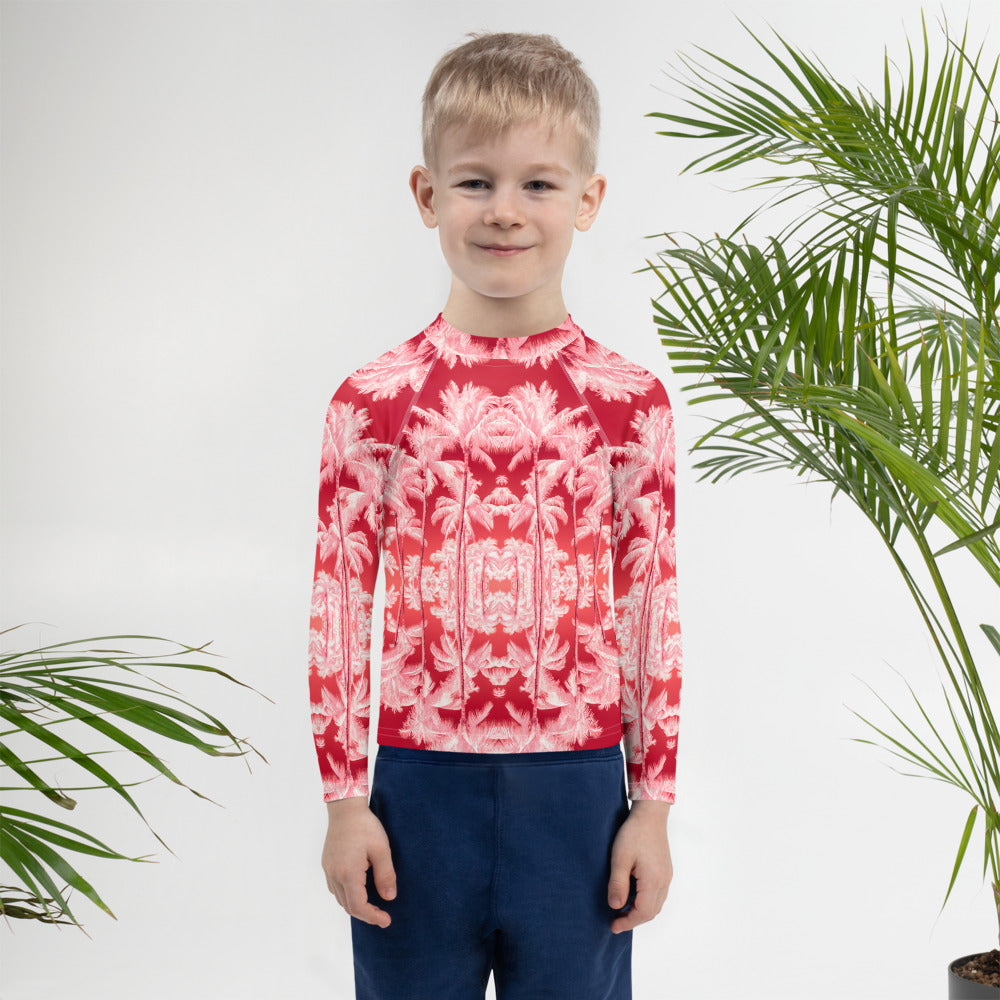 Toddler Slim-Fit Rash Guard UPF 50+, Palm Tree, Infrared