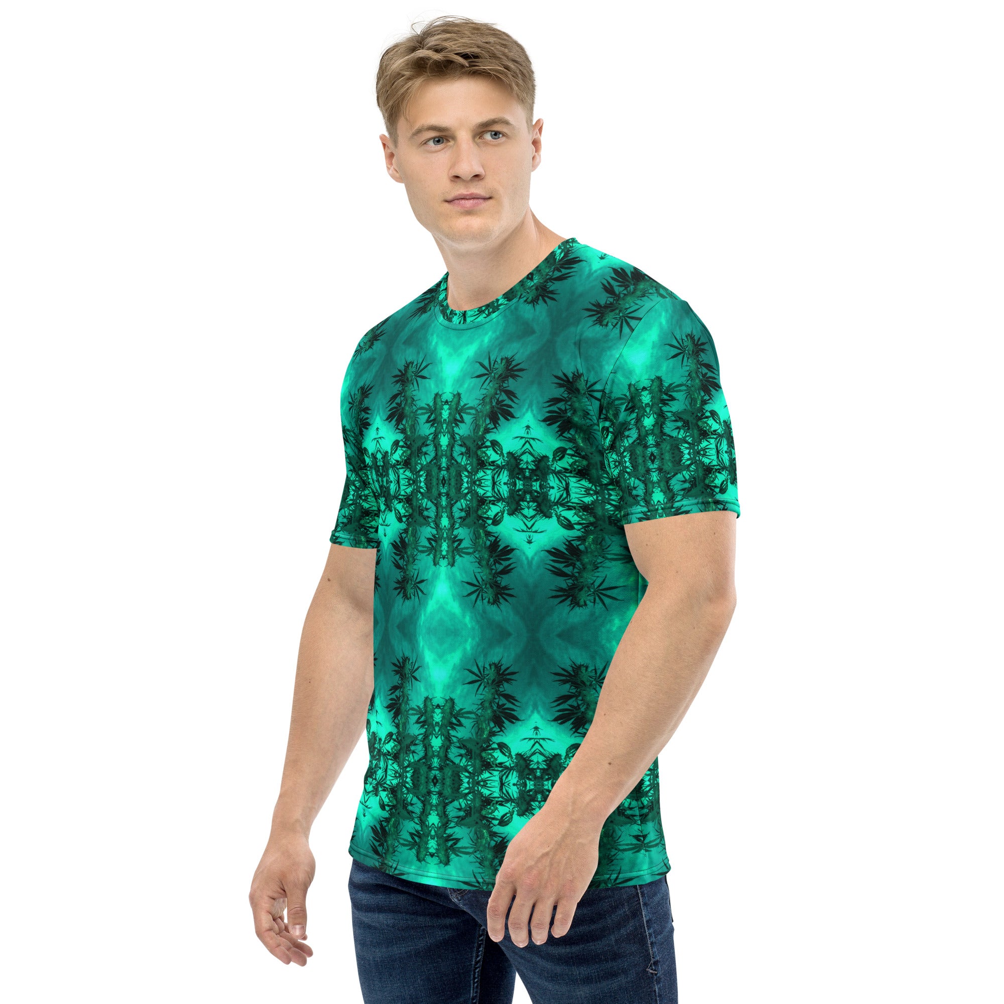 Men's Regular Fit, Four-Way Stretch Crew Neck T-Shirt, Cannabis Collection 2, Green