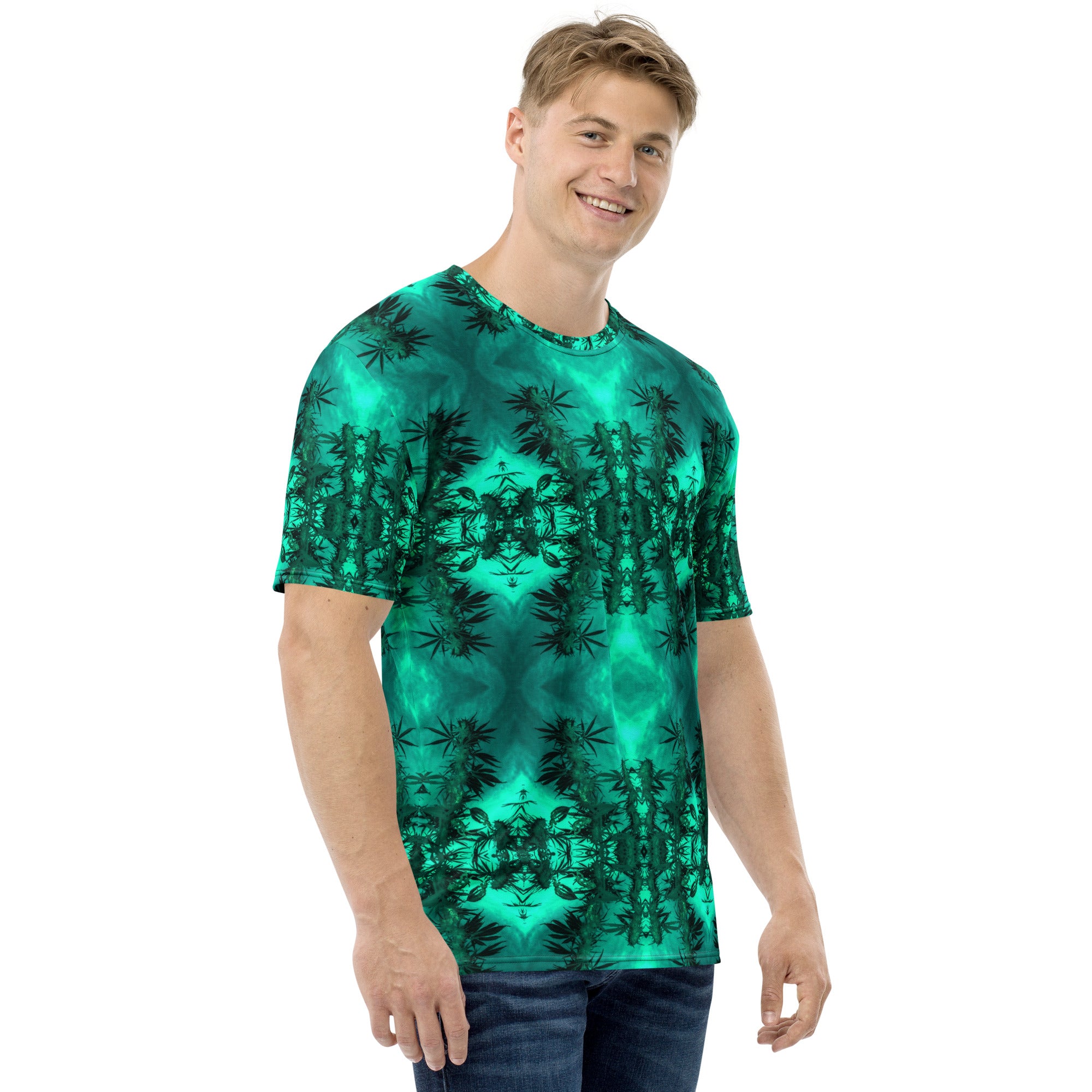 Men's Regular Fit, Four-Way Stretch Crew Neck T-Shirt, Cannabis Collection 2, Green