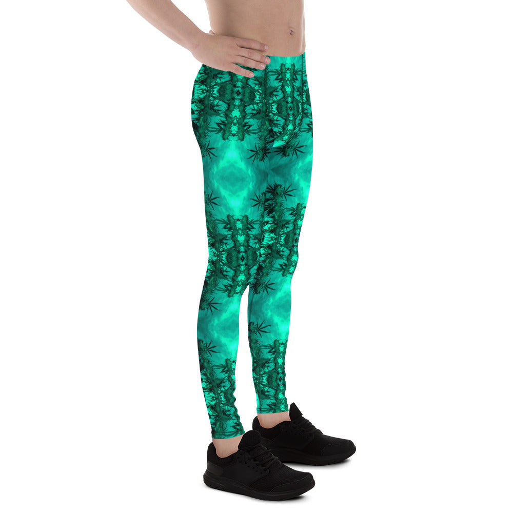 Men's Leggings, Cannabis, Green