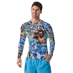 Men's Slim-Fit Rash Guard UPF 50+, Paris Graffiti