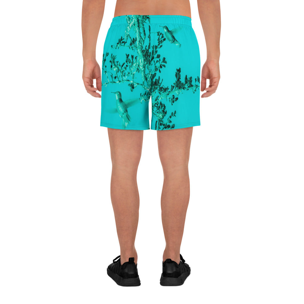 Mens Recycled Long Shorts with Mesh Side Pockets, No Liner, Hummingbird, Turquoise