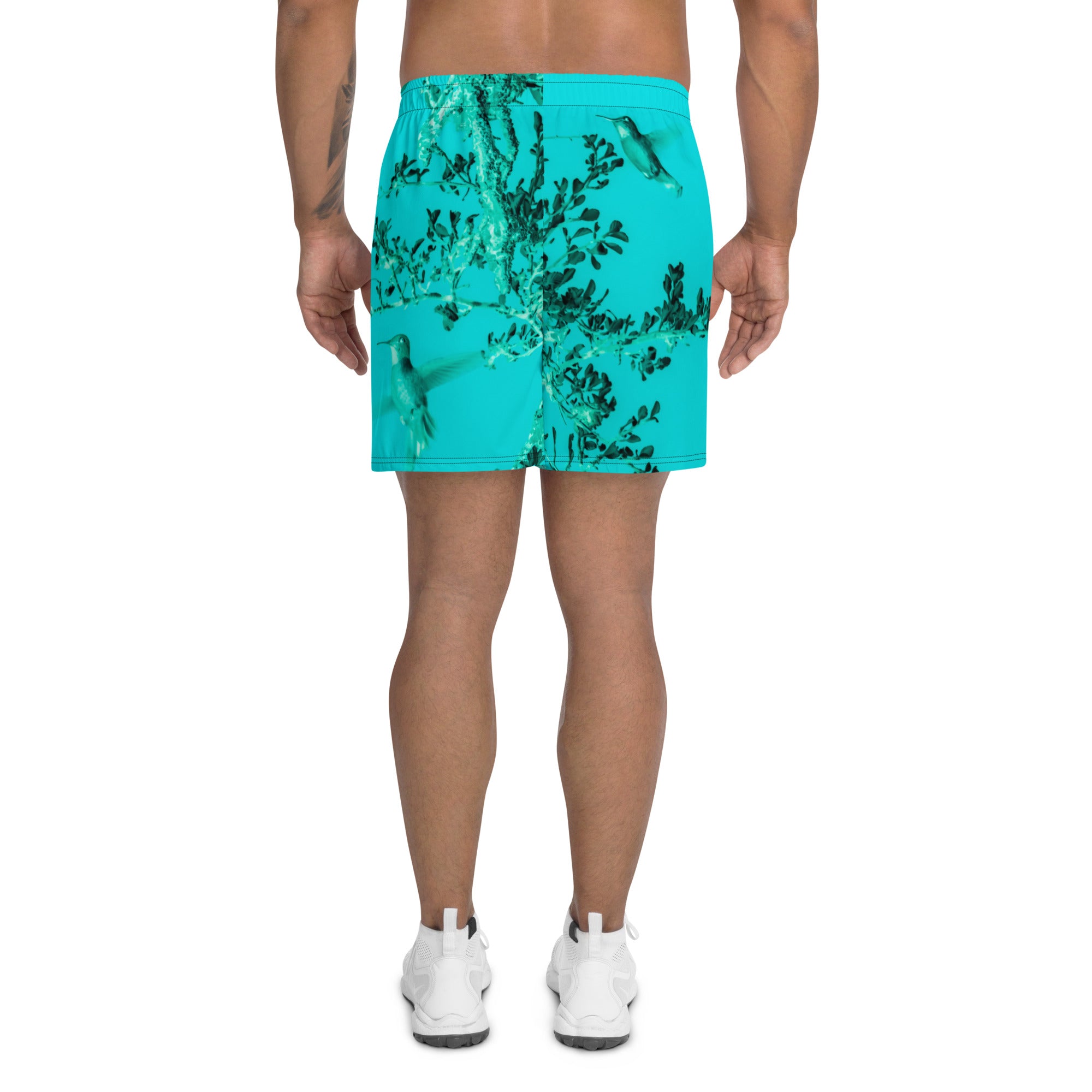 Mens Recycled Long Shorts with Mesh Side Pockets, No Liner, Hummingbird, Turquoise