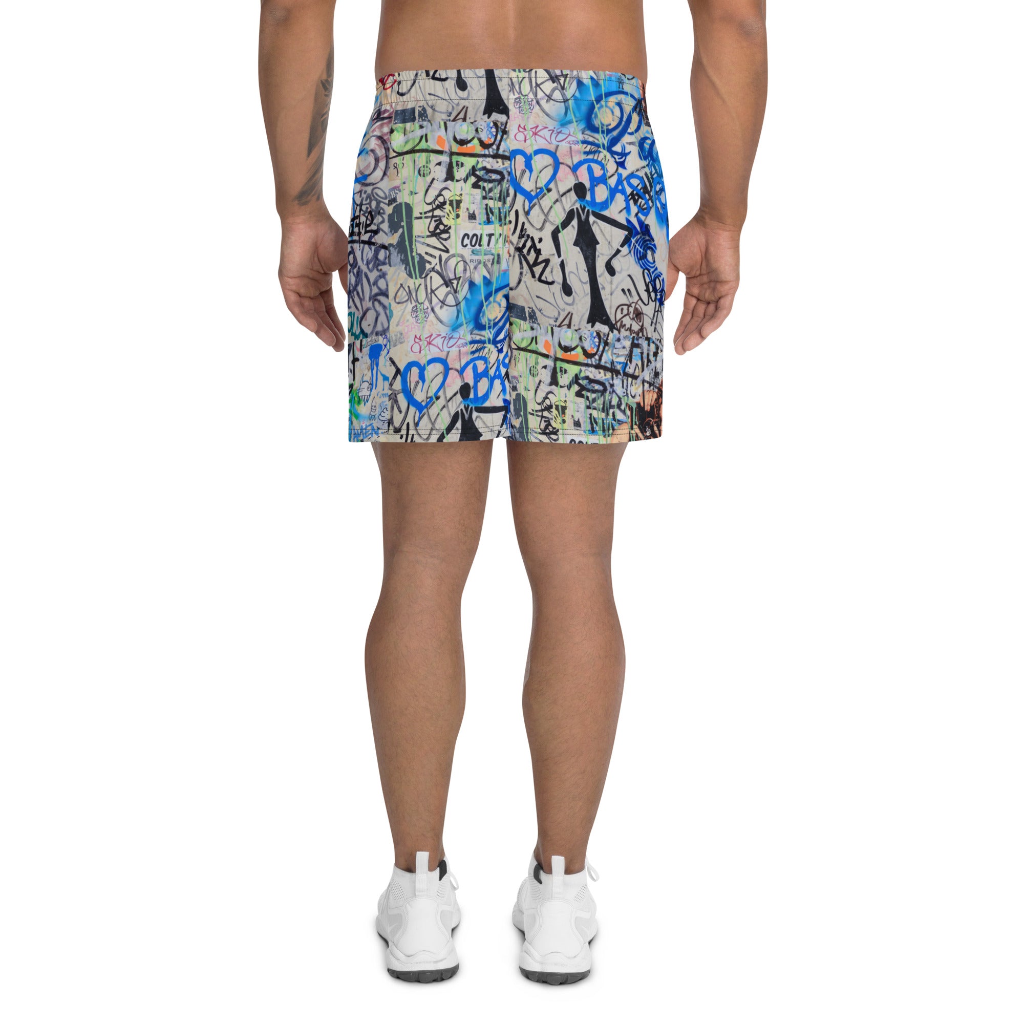 Men's Recycled Long Shorts with Mesh Side Pockets, No Liner, Paris Graffiti