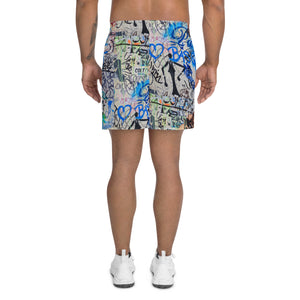 Men's Recycled Long Shorts with Mesh Side Pockets, No Liner, Paris Graffiti