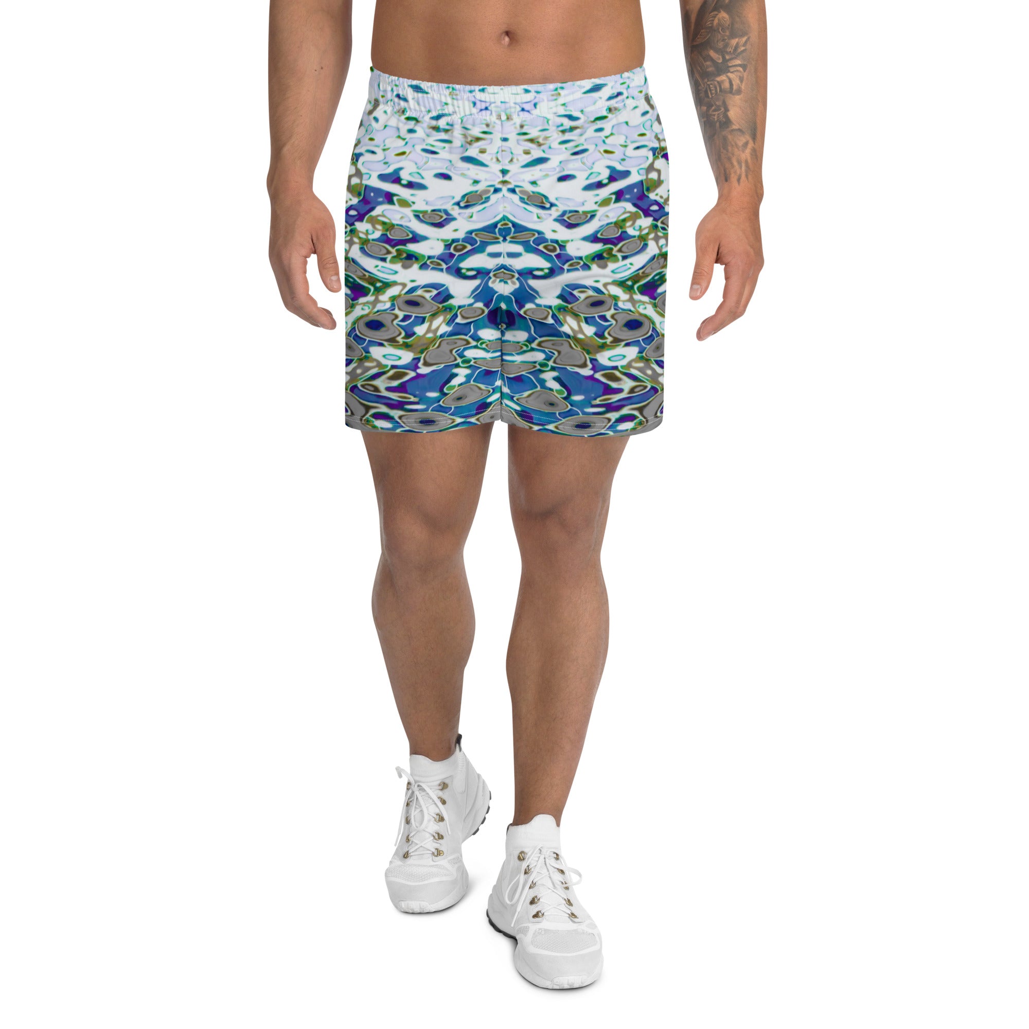 Men's Recycled Long Shorts with Mesh Side Pockets, No Liner, Bright Liquid Jewel