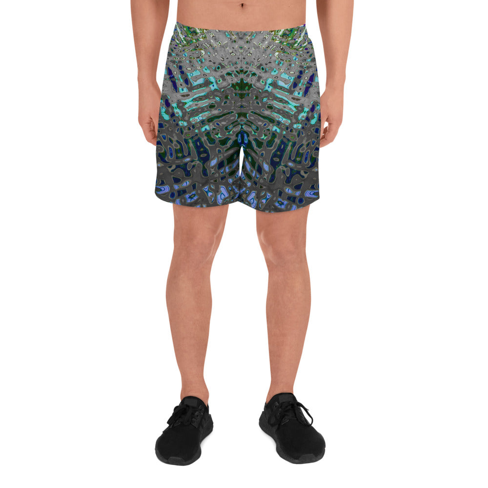 Men's Recycled Long Shorts with Mesh Side Pockets, No Liner, Liquid Jewel