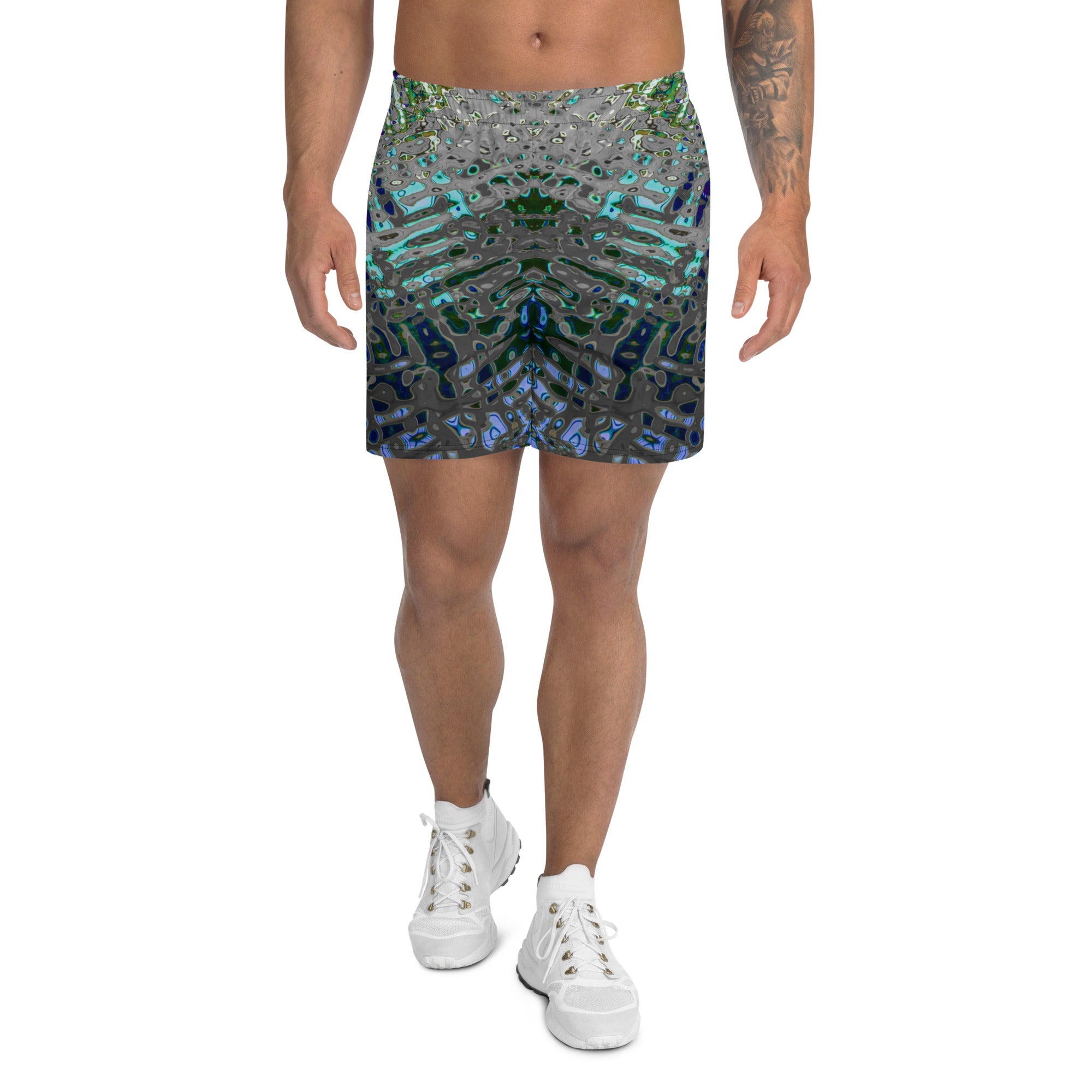 Men's Recycled Long Shorts with Mesh Side Pockets, No Liner, Liquid Jewel