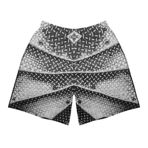 Men's Recycled Long Shorts with Mesh Side Pockets, No Liner, Eiffel Tower Diamond Plate