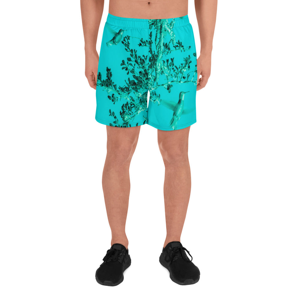 Mens Recycled Long Shorts with Mesh Side Pockets, No Liner, Hummingbird, Turquoise