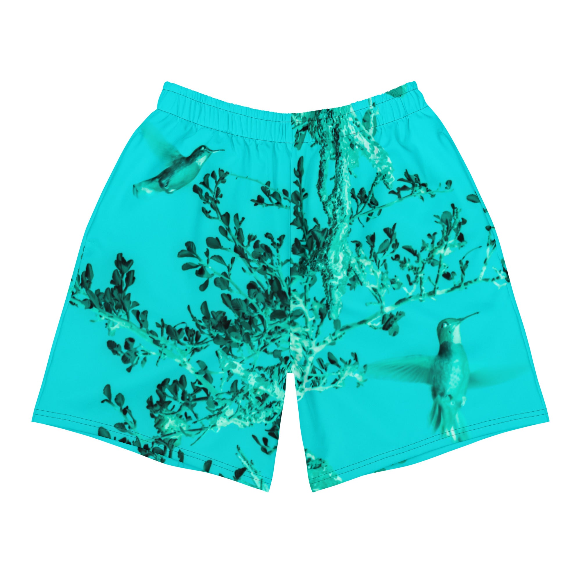 Mens Recycled Long Shorts with Mesh Side Pockets, No Liner, Hummingbird, Turquoise