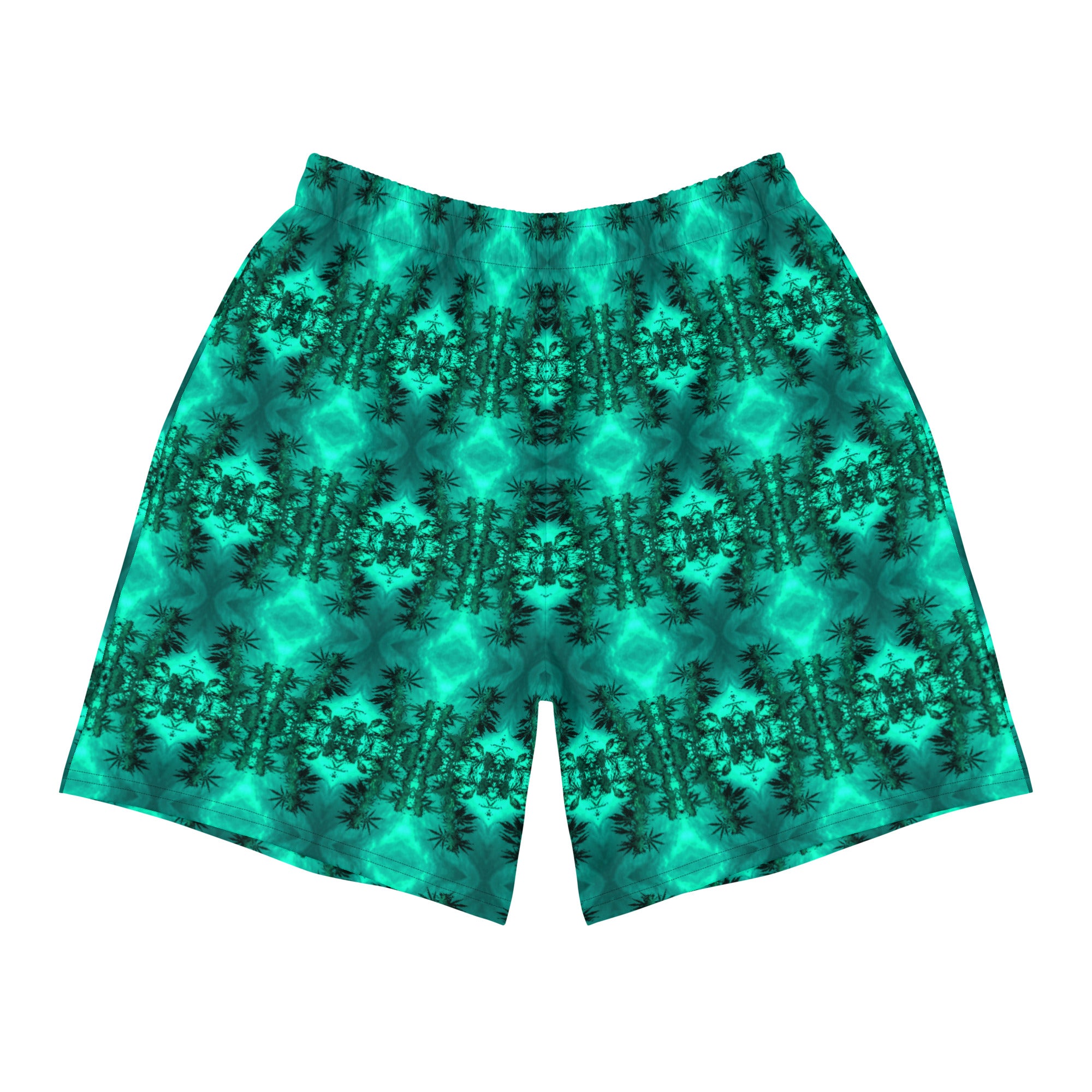 Men's Recycled Long Shorts with Mesh Side Pockets, No Liner, Cannabis Collection 2, Green