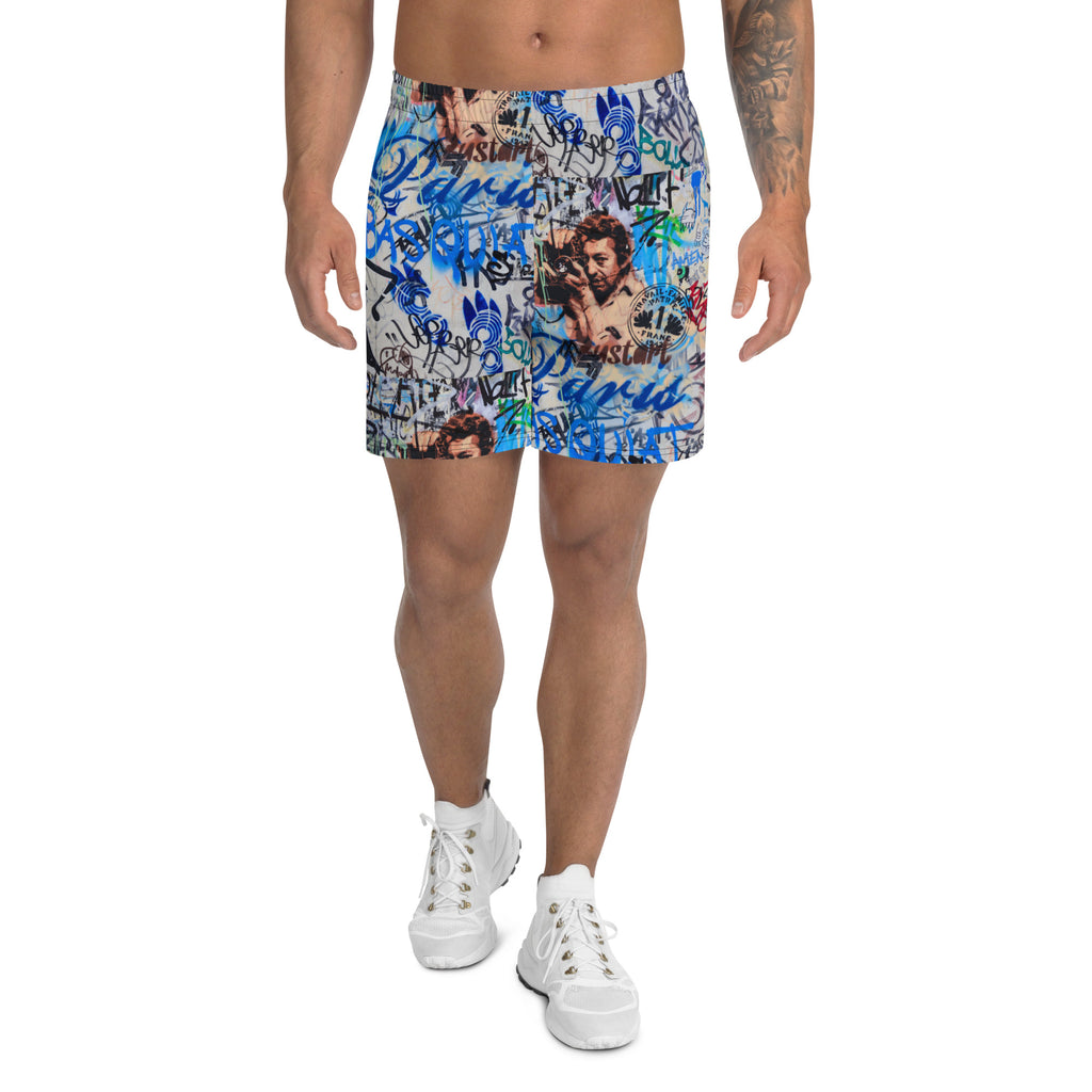 Men's Recycled Long Shorts with Mesh Side Pockets, No Liner, Paris Graffiti