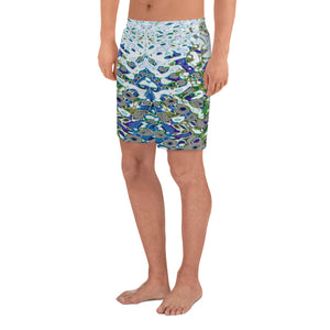 Men's Recycled Long Shorts with Mesh Side Pockets, No Liner, Bright Liquid Jewel