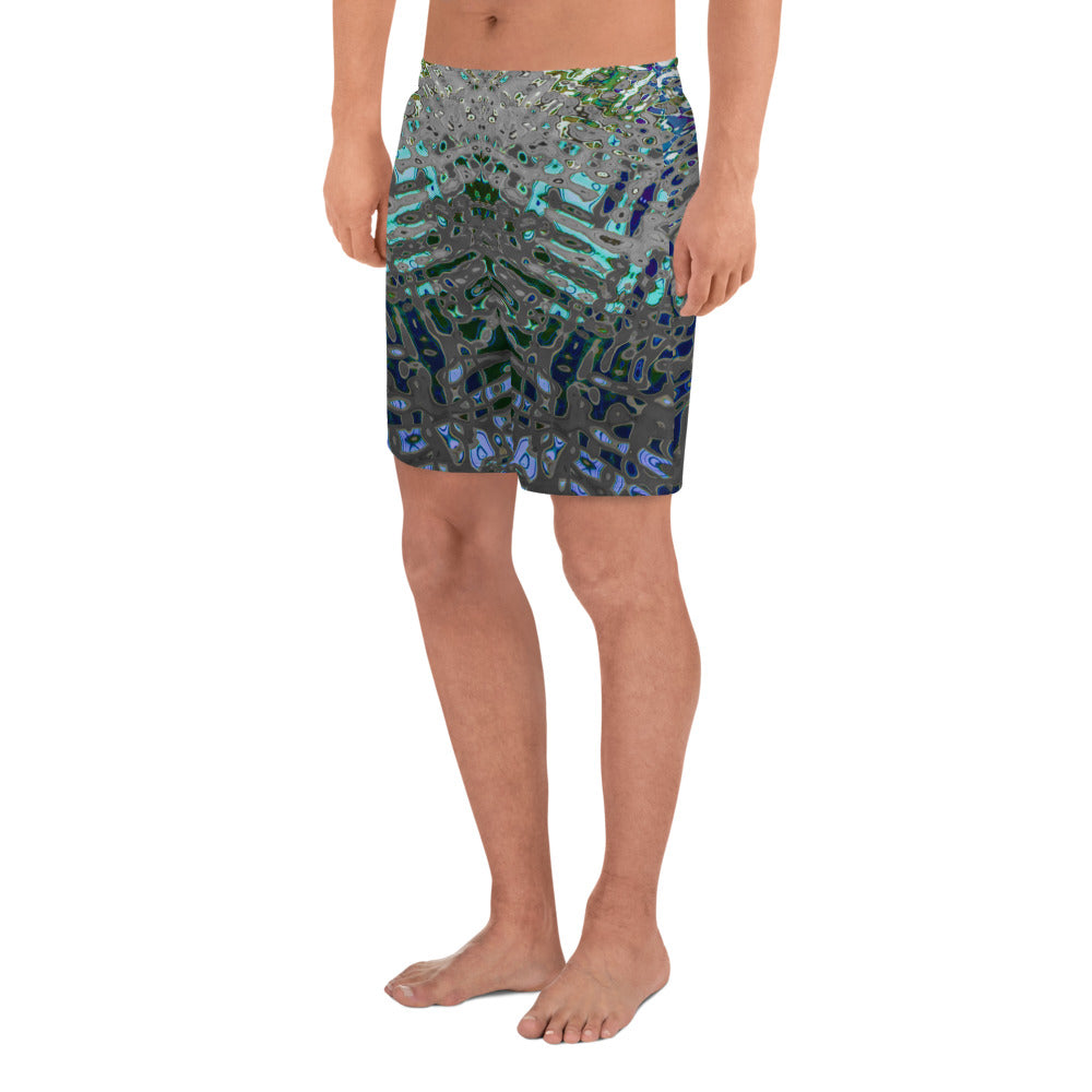 Men's Recycled Long Shorts with Mesh Side Pockets, No Liner, Liquid Jewel