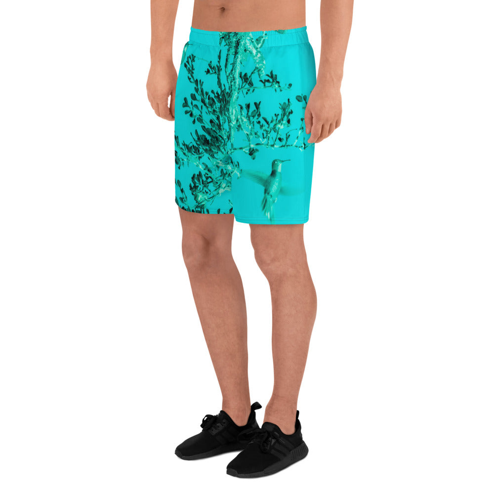 Mens Recycled Long Shorts with Mesh Side Pockets, No Liner, Hummingbird, Turquoise