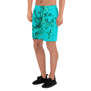 Mens Recycled Long Shorts with Mesh Side Pockets, No Liner, Hummingbird, Turquoise