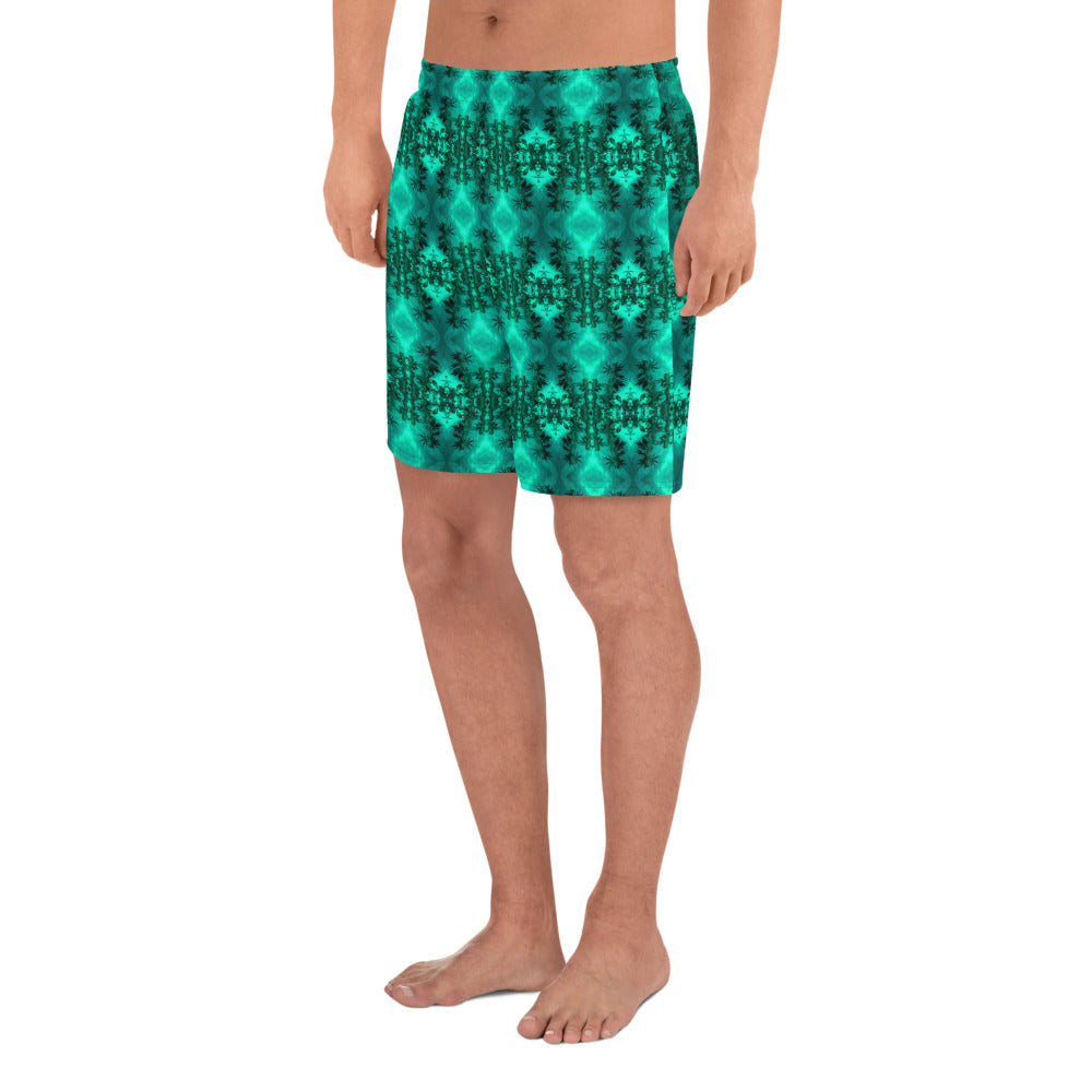 Men's Recycled Long Shorts with Mesh Side Pockets, No Liner, Cannabis Collection 2, Green