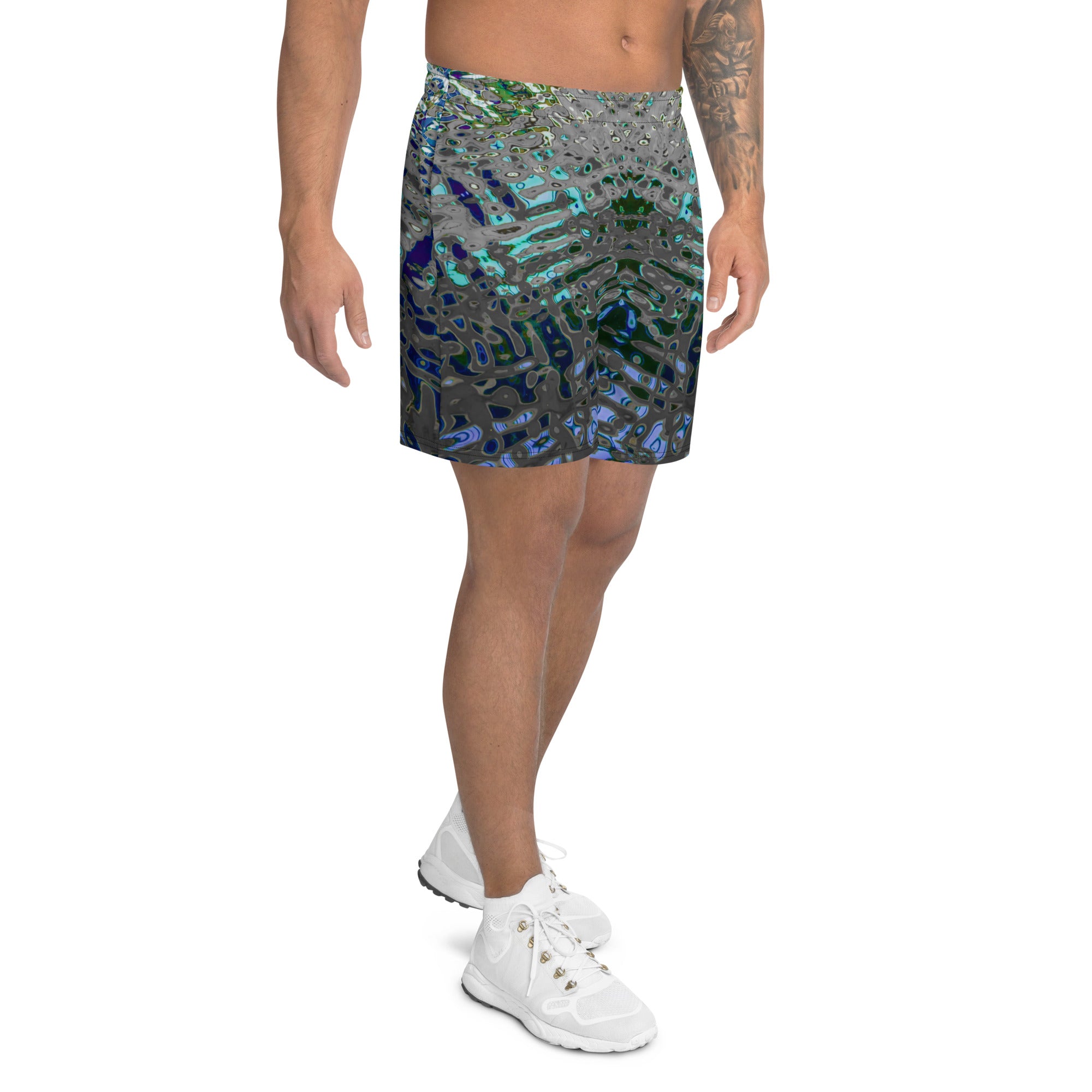 Men's Recycled Long Shorts with Mesh Side Pockets, No Liner, Liquid Jewel