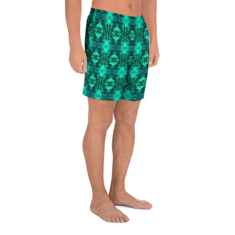 Men's Recycled Long Shorts with Mesh Side Pockets, No Liner, Cannabis Collection 2, Green